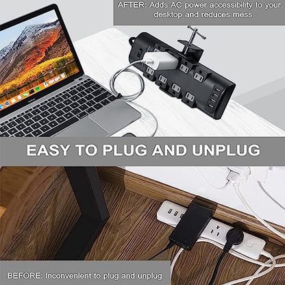 Desk Clamp for Power Strip - Removable Holder for Desk Edge - Sturdy Table Mount - Fits 2.55" to 4.13" Width - Black - size: Large