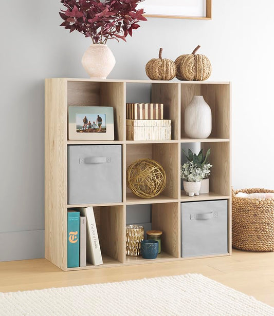 Whitmor 9 Cube Storage Organizer, Open Storage Display Bookshelf, Storage Cabinet for Living Room, Bedroom, Home, Office, White Oak - color: Sonoma Oak, size: 9 Cube, 3 Tier