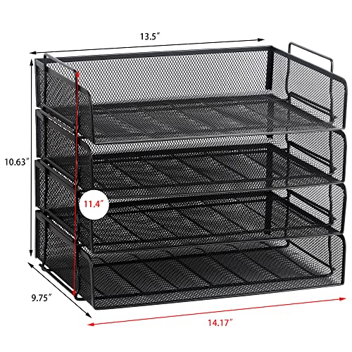 4 Pack Stackable Desk Paper Tray, Metal Mesh Desktop Document Letter File Organizer for Office Home School, 13.5'' L x 9.75'' W x 11'' H, Black - color: 4 Pack Black