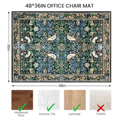 Office Chair Mat for Hardwood/Tile Floor, 36"x48"Desk Chair Mat for Rolling, Non Slip Under TPR Backing Low-Pile Rug(Boho Flowers Birds) - color: Boho Flowers Birds