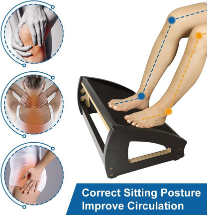 StrongTek Wooden Under Desk Footrest, 3 Heights, 400 lb, Anti-Slip, Black | Wide Non-Slip Platform, Stable Wooden Frame, Three Height Options, Office, Gaming, Reading and Sofa Leg Support - color: Black
