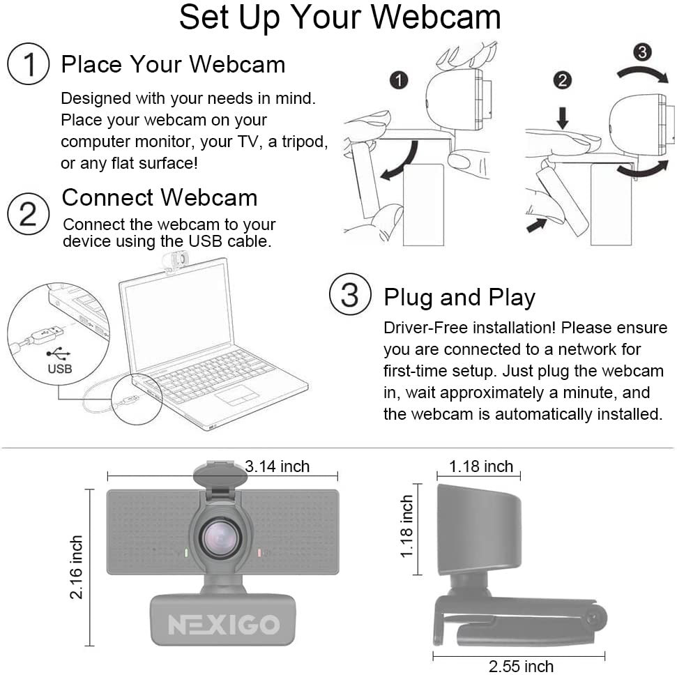 NexiGo N60 1080P Webcam with Microphone, Software Control & Privacy Cover, USB HD Computer Web Camera, Plug and Play, for Zoom/Skype/Teams, Conferencing and Video Calling - style: 1080p Webcam