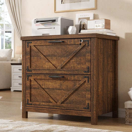 knoworld 2 Drawer Farmhouse File Cabinet, Wood Filing Cabinets for Home Office, Lateral File Cabinet for Hanging Files Letter/Legal/F4/A4 Size, Brown - color: Brown
