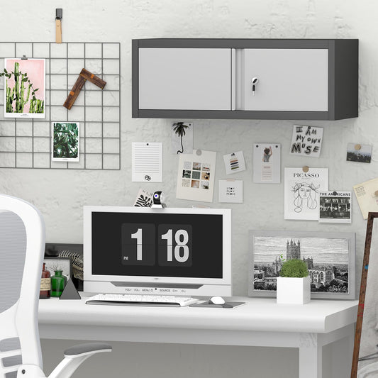 GREATMEET Metal Garage Storage Cabinets, Lockable Storage Cabinet with Doors, Wall Mount Cabinet Storage with Lock, Hanging Floating (Grey, 13" H) - color: Black/Grey, size: 12.8"H