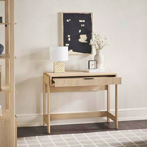 Walker Edison Transitional Office Design, Reeded Drawer Front Detail, Writing Desk with Drawer, Spacious Desktop, Complementary in Living Spaces, 38 Inch, Coastal Oak - color: Coastal Oak