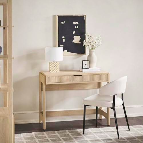 Walker Edison Transitional Office Design, Reeded Drawer Front Detail, Writing Desk with Drawer, Spacious Desktop, Complementary in Living Spaces, 38 Inch, Coastal Oak - color: Coastal Oak